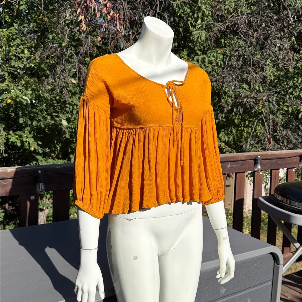 O'Neill Mustard Yellow Tie-Front Blouse 100% rayon